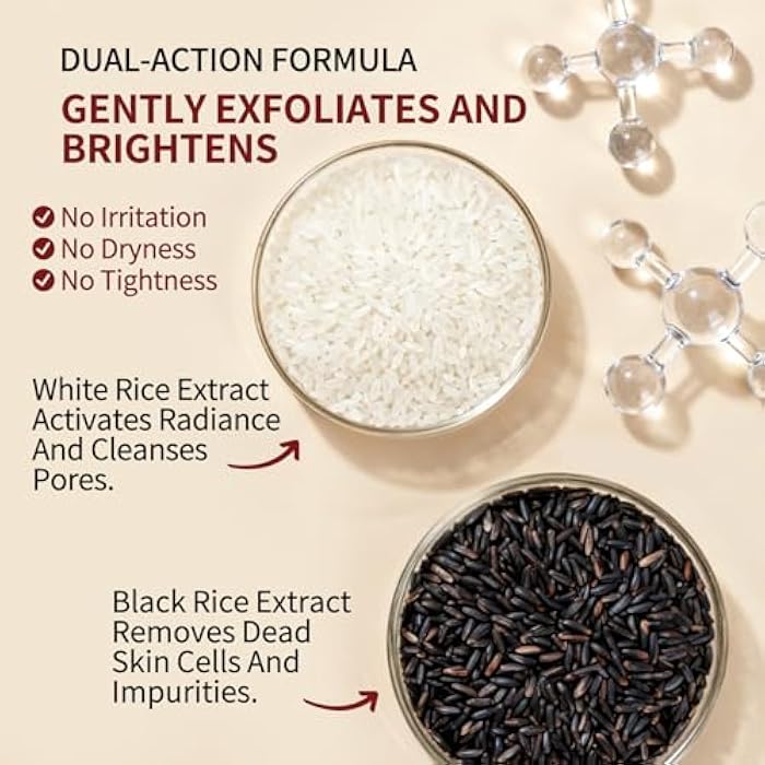 dewyhour Exfoliating Black & White Rice Ampoule Duo Set - Gently Removes Dead Skin Cells, Refines Pores, Soft Face & Body Scrub for All Skin Types, 2-Pack - Image 4