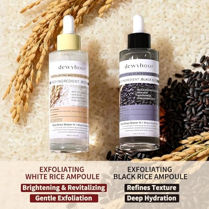 dewyhour Exfoliating Black & White Rice Ampoule Duo Set - Gently Removes Dead Skin Cells, Refines Pores, Soft Face & Body Scrub for All Skin Types, 2-Pack - Image 3