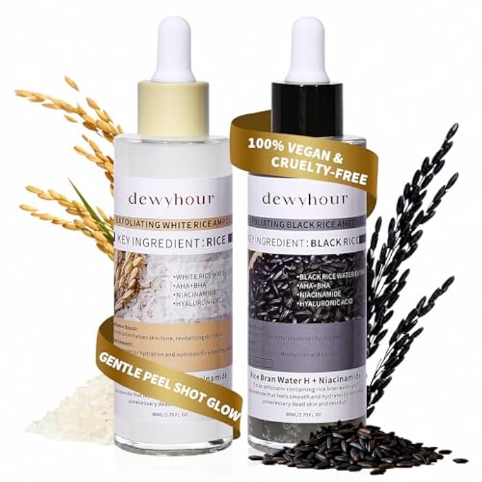 dewyhour Exfoliating Black & White Rice Ampoule Duo Set - Gently Removes Dead Skin Cells, Refines Pores, Soft Face & Body Scrub for All Skin Types, 2-Pack - Image 1