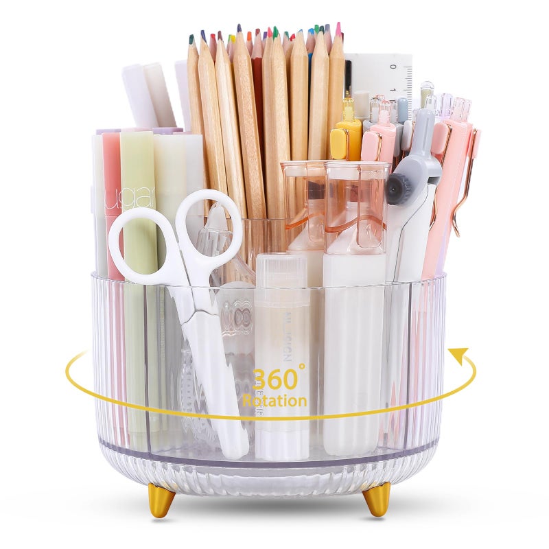 SKYDUE Rotating Pencil Pen Holder, Pen Organizer with 5 Slots - Aesthetic Desk Organizer and Accessories for School, Home, Office Supplies - Image 1
