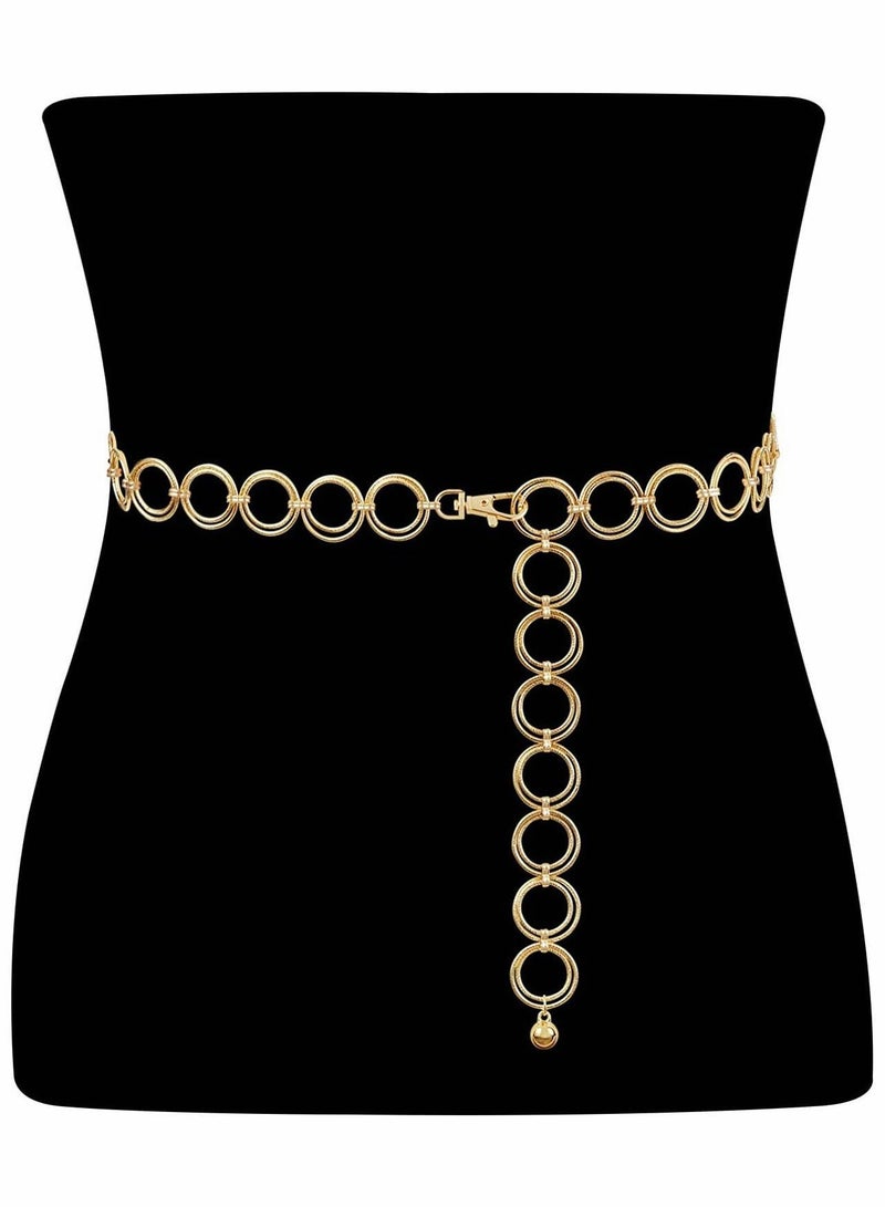 Y&D Metal Waist Chain for Women Girls Adjustable Body Link Belt Fashion Belly Jewelry Lady's Polished O- Ring All Over Links fit Jeans Dresses (Gold) - Image 1