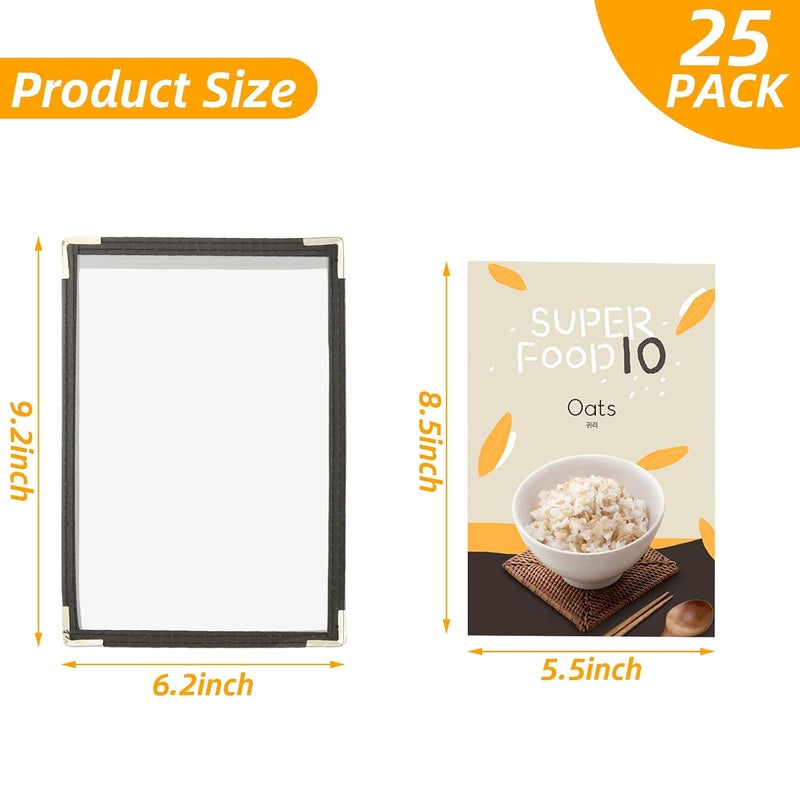 CYEAH 25 Pcs Cafe Style Menu Cover, Single Page 2 View Transparent Restaurant Menu Covers, Restaurant Menu Cover Fits 5.5" x 8.5" Paper, Menu Holder for Bar Cafe Restaurant Book Black Folder - Image 2
