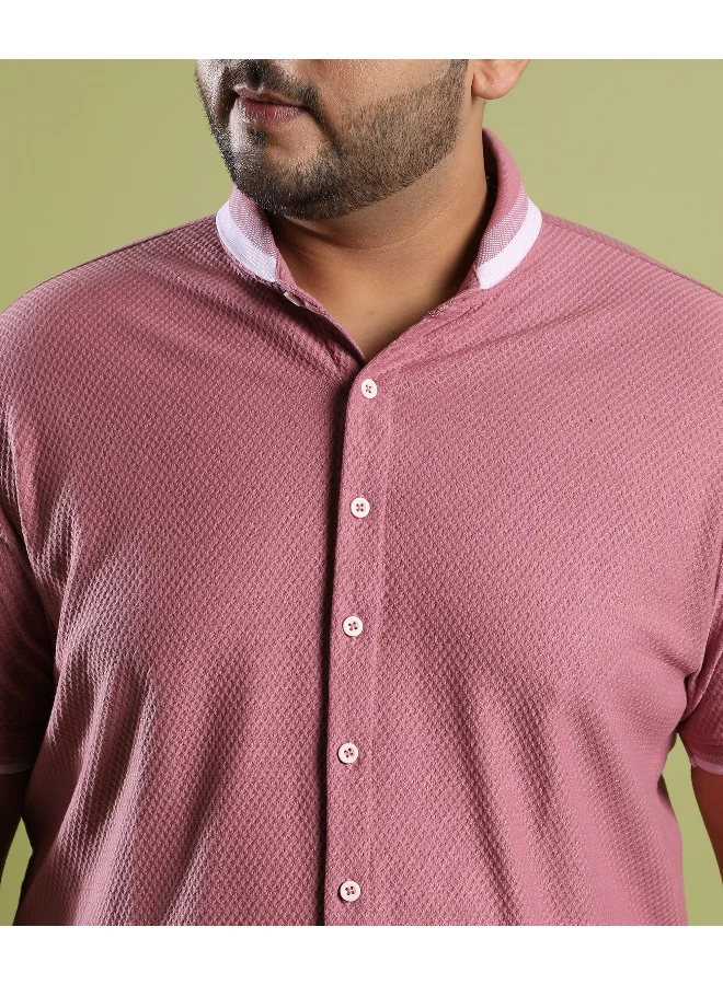 Instafab Plus Men's Coral Pink Honeycomb Knit Shirt