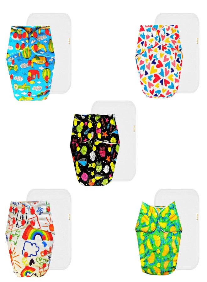 Dumbledo Premium Cloth Diaper with Cotton Insert (Pack of 5) | Hypoallergenic | Breathable | Adjustable Snaps | Ideal for Toddlers | 3 Months - 3 Years | Unisex Baby - Image 1