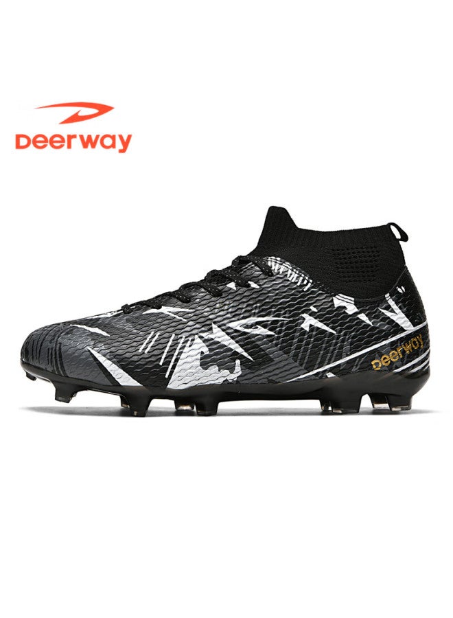 Deerway Adult Ag Stud Soccer Shoes Grass Field Compeion Training Durable Non-slip White Gray Black Ag Studs Size 41 - Image 1