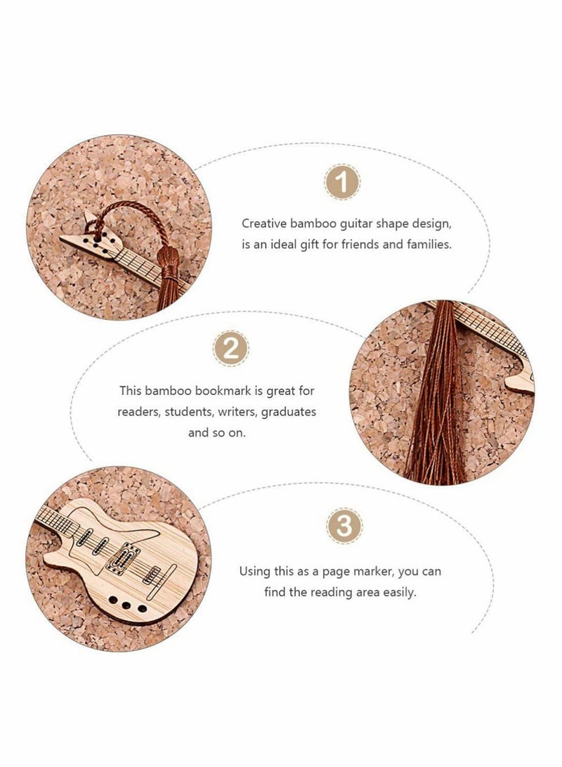 SYOSI Guitar Shape Book Marker, Wooden Tassel Bookmark Bamboo Bookmark Vintage Personalized Book Marker Art Craft Decor Gift for Birthday - Image 4