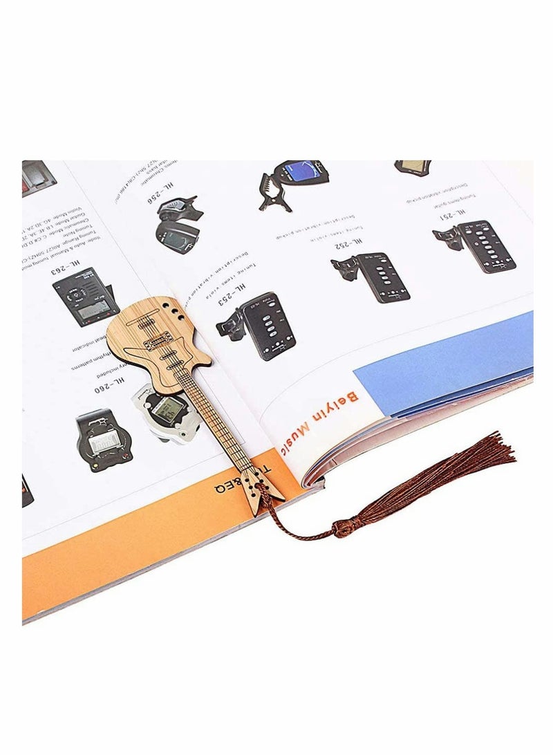 SYOSI Guitar Shape Book Marker, Wooden Tassel Bookmark Bamboo Bookmark Vintage Personalized Book Marker Art Craft Decor Gift for Birthday - Image 3