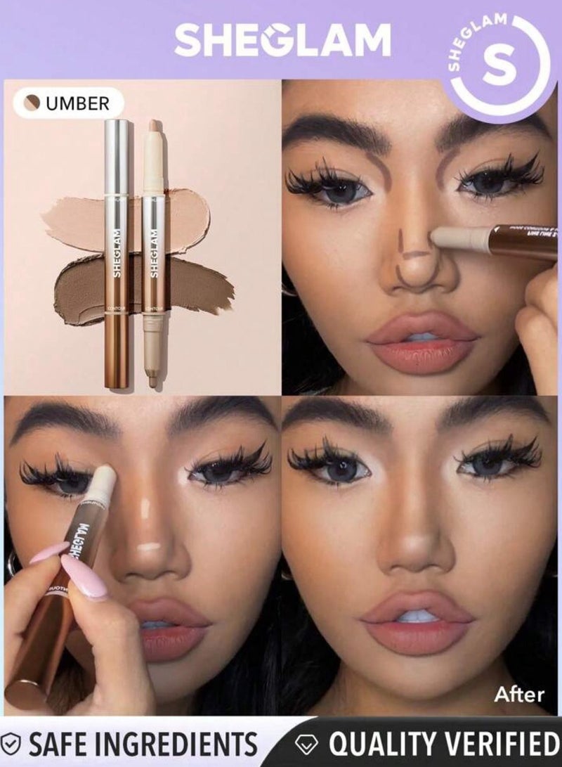 SHEGLAM Fine Line 2-In-1 Nose Contour & Highlight Pen-Umber Bronzer Stick Dual Umber - Image 2