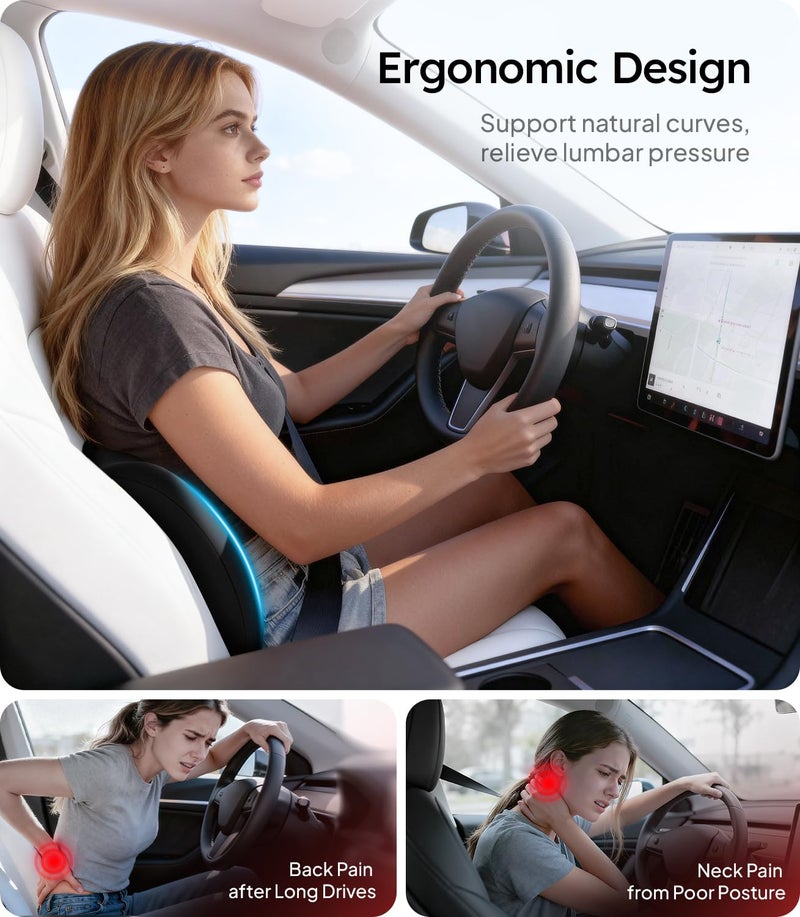 Wigoo 2026 Lumbar Support Pillow for Car [Ergonomic Design, Pressure Relief] Back Cushion for Driving Seat, Back Support Pillow for Car-Office Chair, Fits All Vehicles (Black 1-Pack) - Image 2