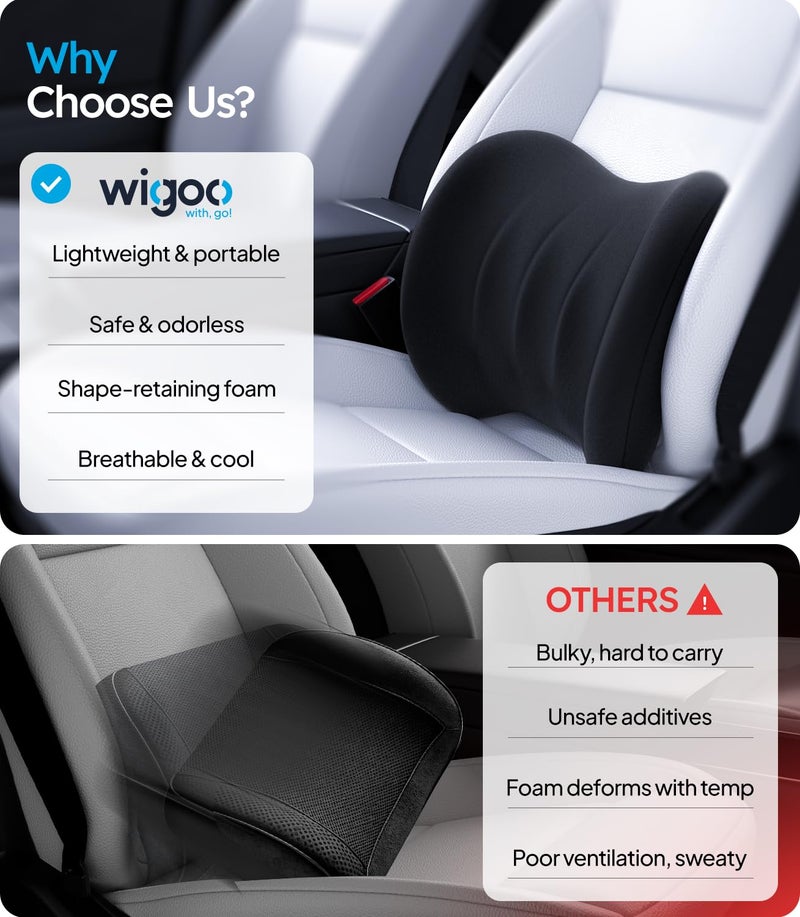 Wigoo 2026 Lumbar Support Pillow for Car [Ergonomic Design, Pressure Relief] Back Cushion for Driving Seat, Back Support Pillow for Car-Office Chair, Fits All Vehicles (Black 1-Pack) - Image 4
