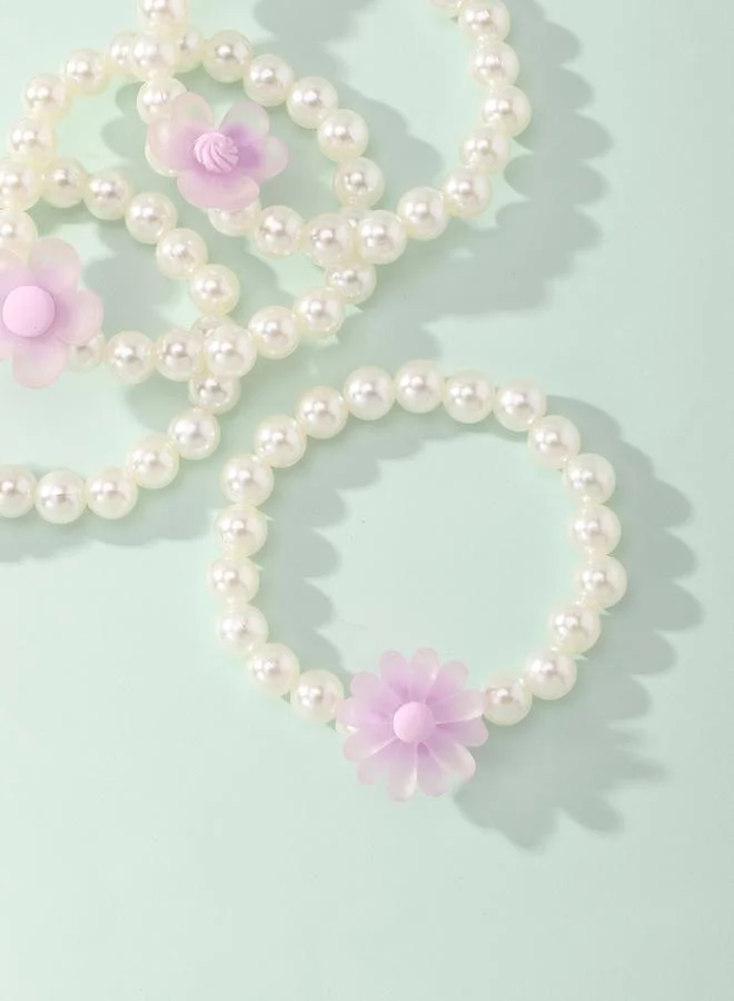 Take Two  Pack of 4 - Girls Pearl and Pastel Flower Bracelets for Women | Best Price UAE
