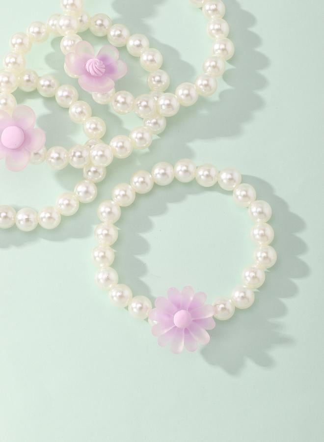 Take Two Pack of 4 - Girls Pearl and Pastel Flower Bracelets - Image 2