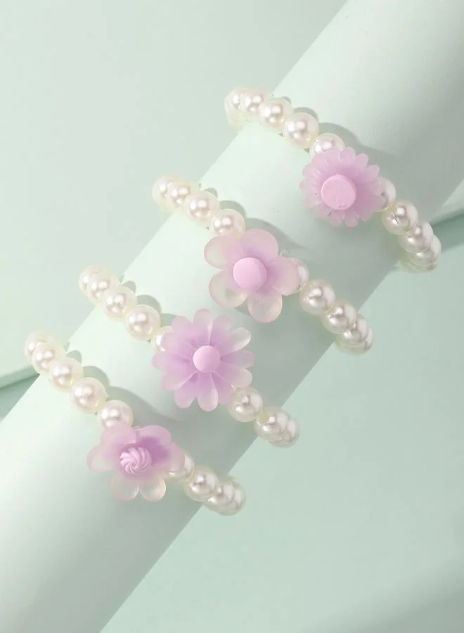 Take Two  Pack of 4 - Girls Pearl and Pastel Flower Bracelets for Women | Best Price UAE