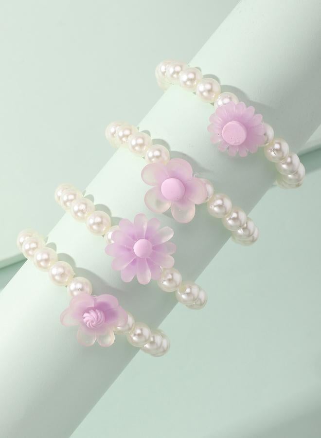 Take Two Pack of 4 - Girls Pearl and Pastel Flower Bracelets - Image 3