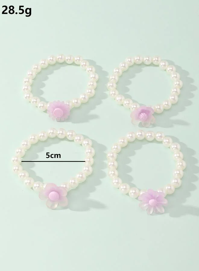 Take Two  Pack of 4 - Girls Pearl and Pastel Flower Bracelets for Women | Best Price UAE