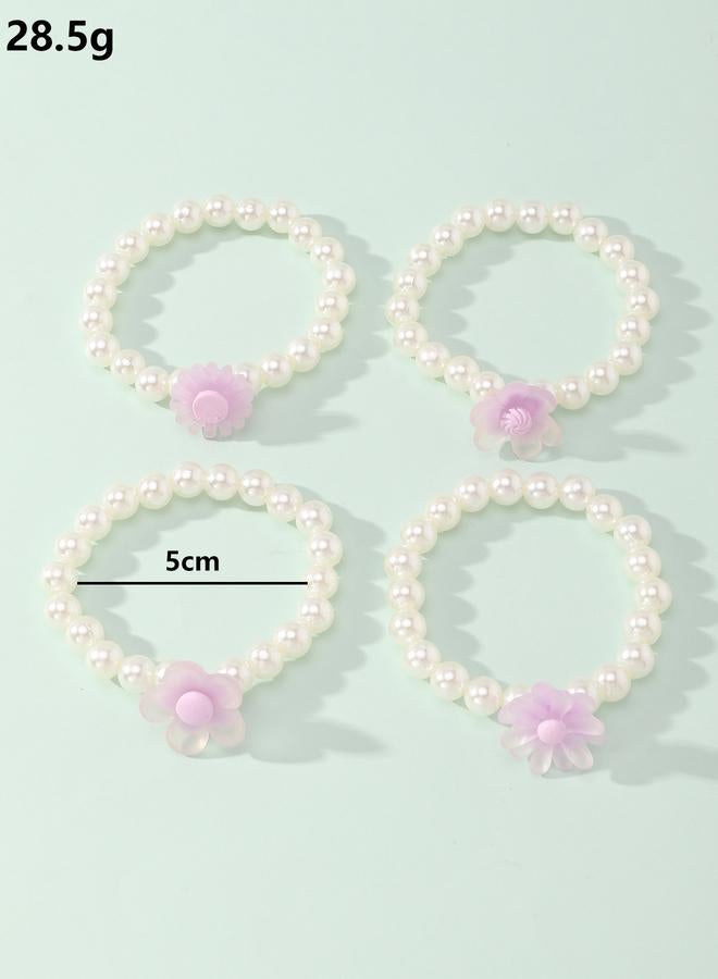 Take Two Pack of 4 - Girls Pearl and Pastel Flower Bracelets - Image 5
