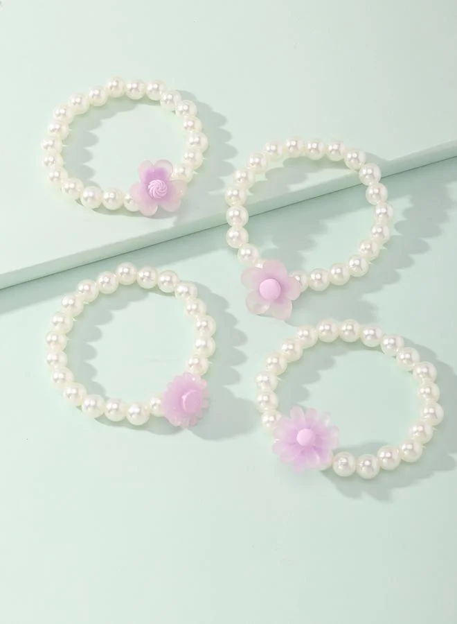 Take Two  Pack of 4 - Girls Pearl and Pastel Flower Bracelets for Women | Best Price UAE