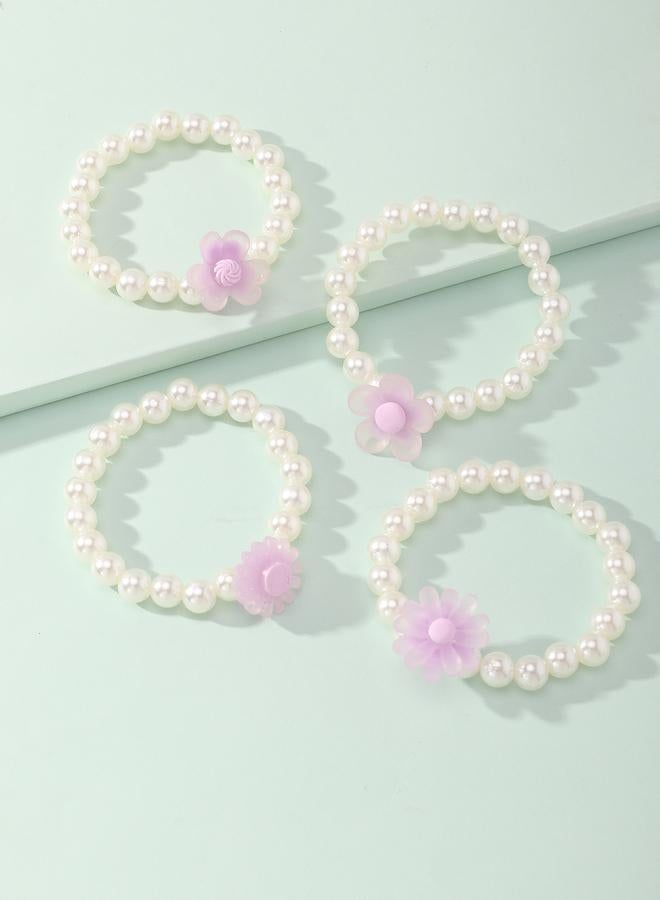 Take Two Pack of 4 - Girls Pearl and Pastel Flower Bracelets - Image 4