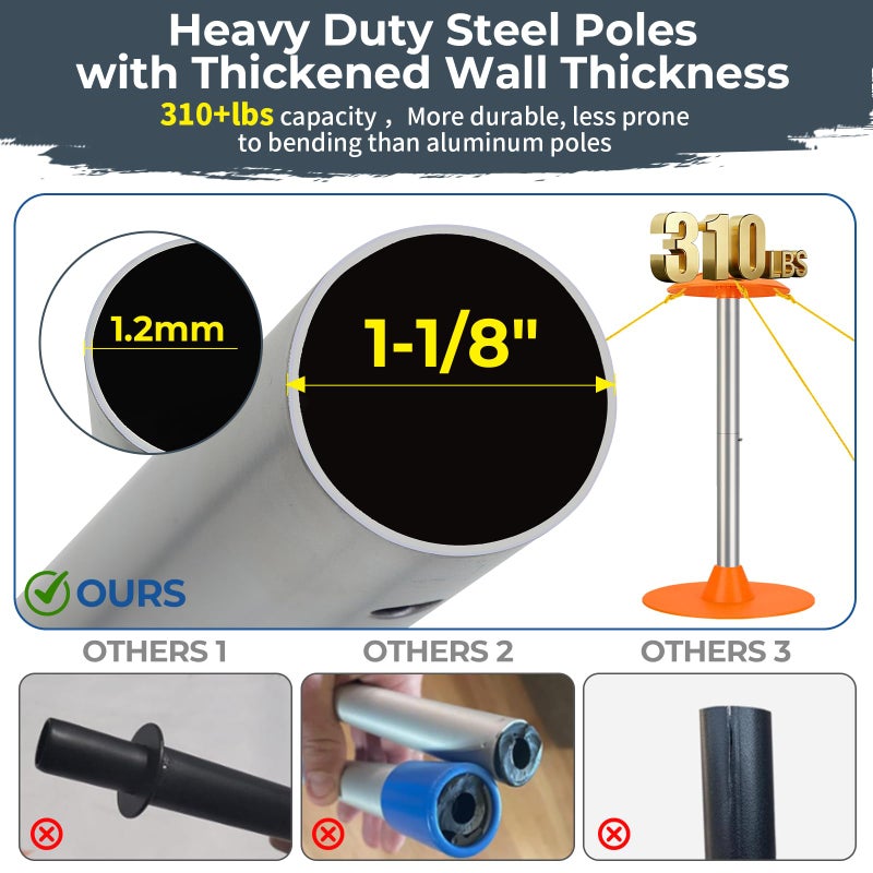 Tuszom Boat Cover Support Pole Systems with Anti-UV PE Ropes & 9" ABS Base, Highly Stable Windproof Support Pole - Adjustbale 1-1/8" in Diameter for V-Hull/Pontoon/Jon Boat Cover (2 Pack) - Image 4