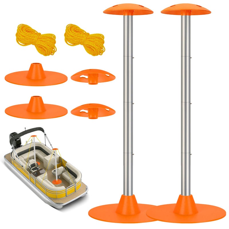 Tuszom Boat Cover Support Pole Systems with Anti-UV PE Ropes & 9" ABS Base, Highly Stable Windproof Support Pole - Adjustbale 1-1/8" in Diameter for V-Hull/Pontoon/Jon Boat Cover (2 Pack) - Image 1