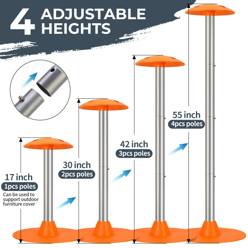 Tuszom Boat Cover Support Pole Systems with Anti-UV PE Ropes & 9" ABS Base, Highly Stable Windproof Support Pole - Adjustbale 1-1/8" in Diameter for V-Hull/Pontoon/Jon Boat Cover (2 Pack) - Image 3