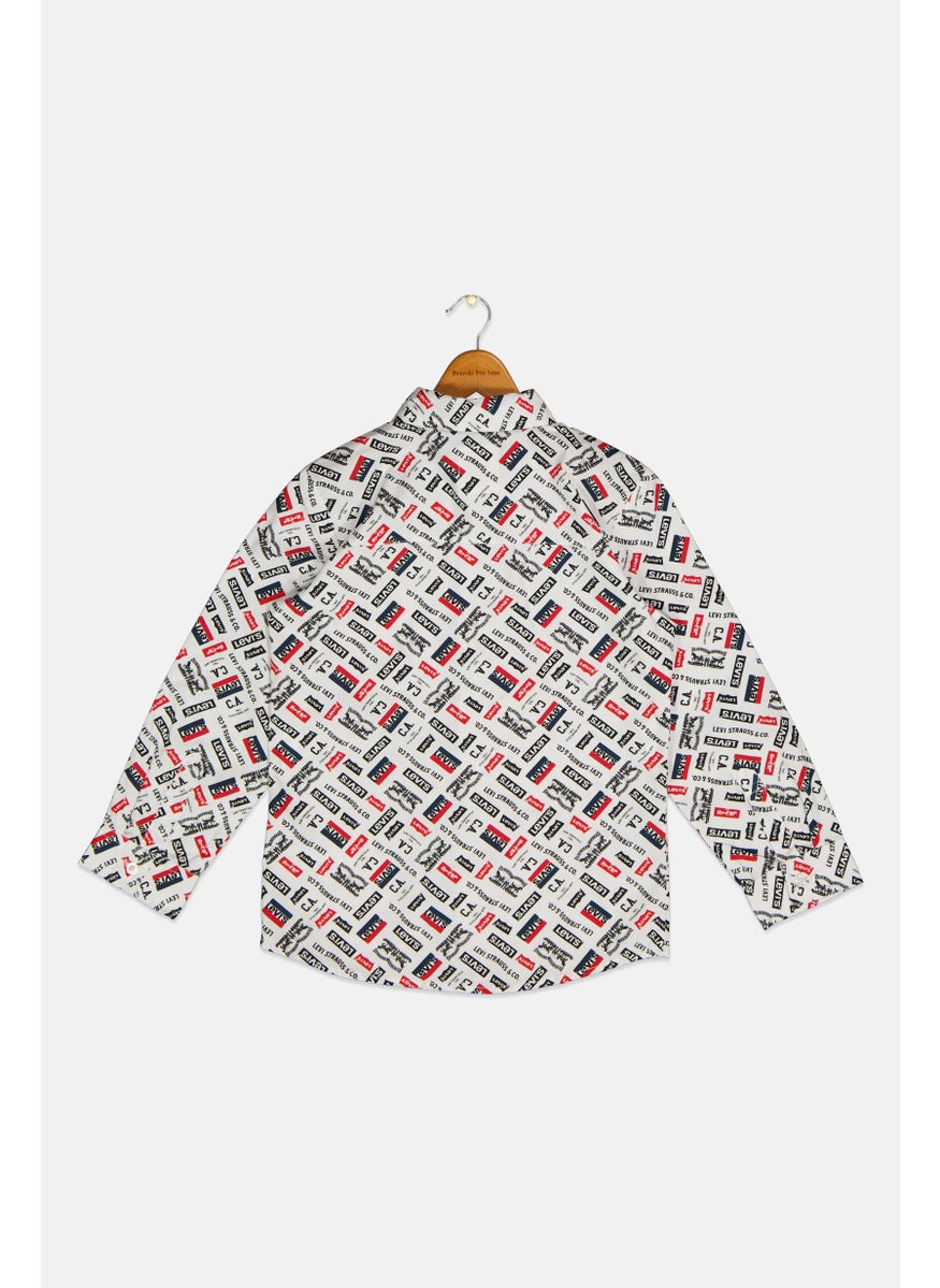 Levi's - Kids Boy Long Sleeve Printed Shirt, White Combo - Image 1