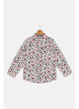 Kids Boy Long Sleeve Printed Shirt, White Combo
