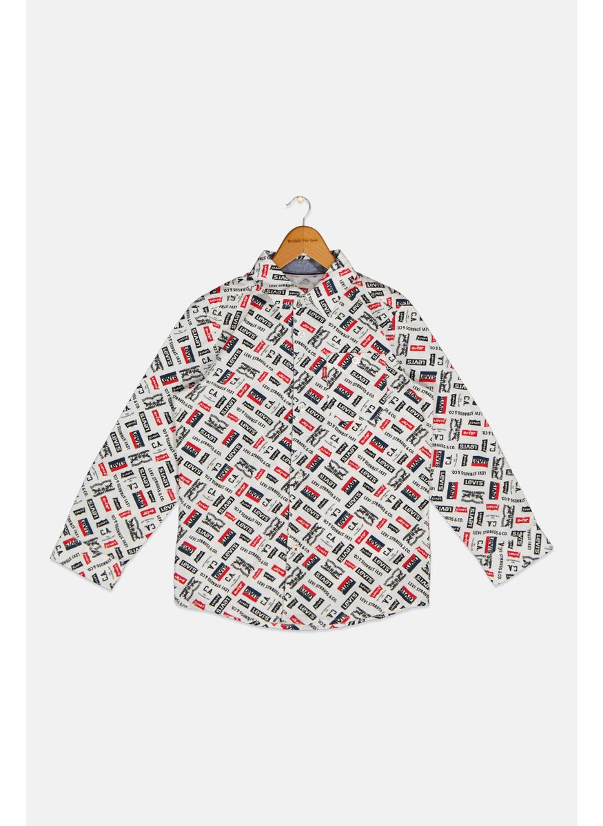 Levi's - Kids Boy Long Sleeve Printed Shirt, White Combo - Image 1