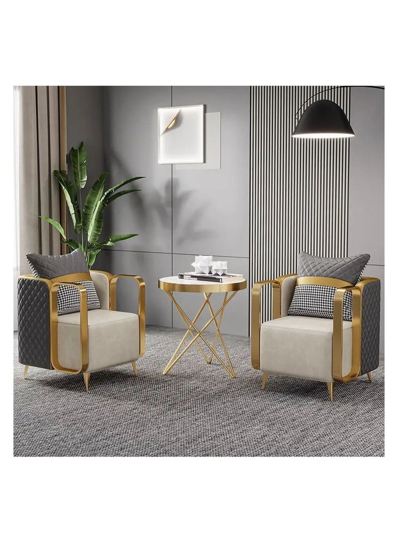أيه دابليو دي طقم كرسيين بذراعين مع طاولة مستديرة لغرفة النوم وغرفة الطعام، قطعتين من أريكة مبطنة بمقعد لشخص واحد مع طاولة جانبية ذهبية اللون وكرسي ترفيه مع طاولة مطابقة لغرفة المعيشة - Image 1