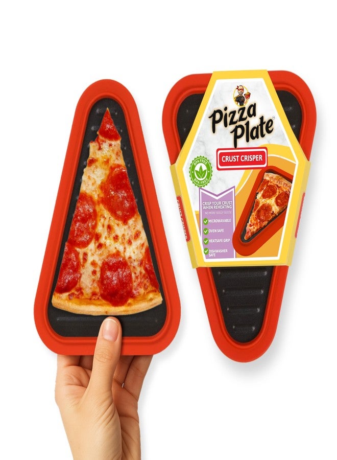 PIZZA PACK طبق بيتزا باك™ - صينية تسخين لبقايا البيتزا المقرمشة - طبق معدني آمن للاستخدام في الميكروويف والفرن بحافة سيليكون - قابل لإعادة الاستخدام، آمن للغسل في غسالة الأطباق، يناسب داخل - Image 1