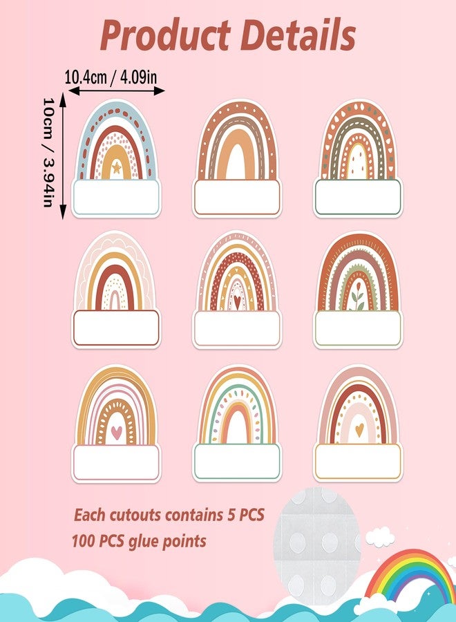Lucleag 45 PCS Rainbow Cutouts for Classroom Bulletin Board Decor, Boho Rainbow Name Tags Paper Student Nameplates for Back to School Classroom Office Cubbies Desk Teachers Bulletin Board - Image 2