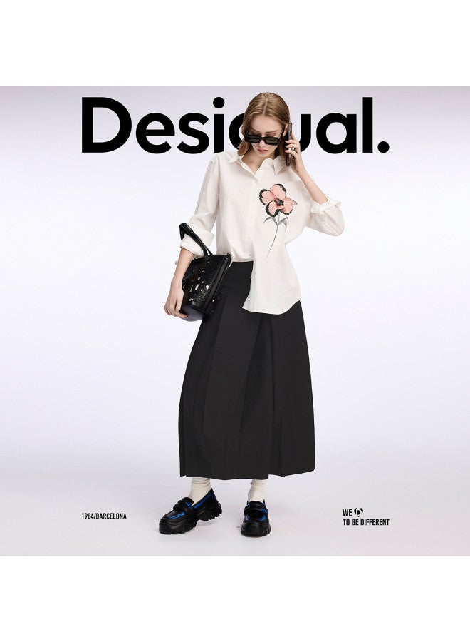 DESIGUAL ss25 New Love Embroidery Pleated A-line Long Skirt - Image 5