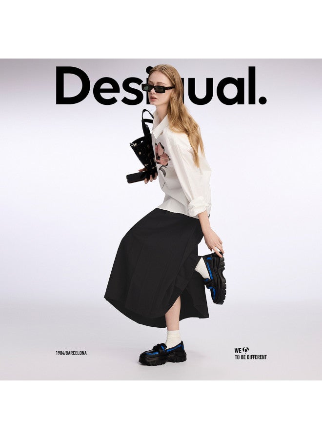 DESIGUAL ss25 New Love Embroidery Pleated A-line Long Skirt - Image 4