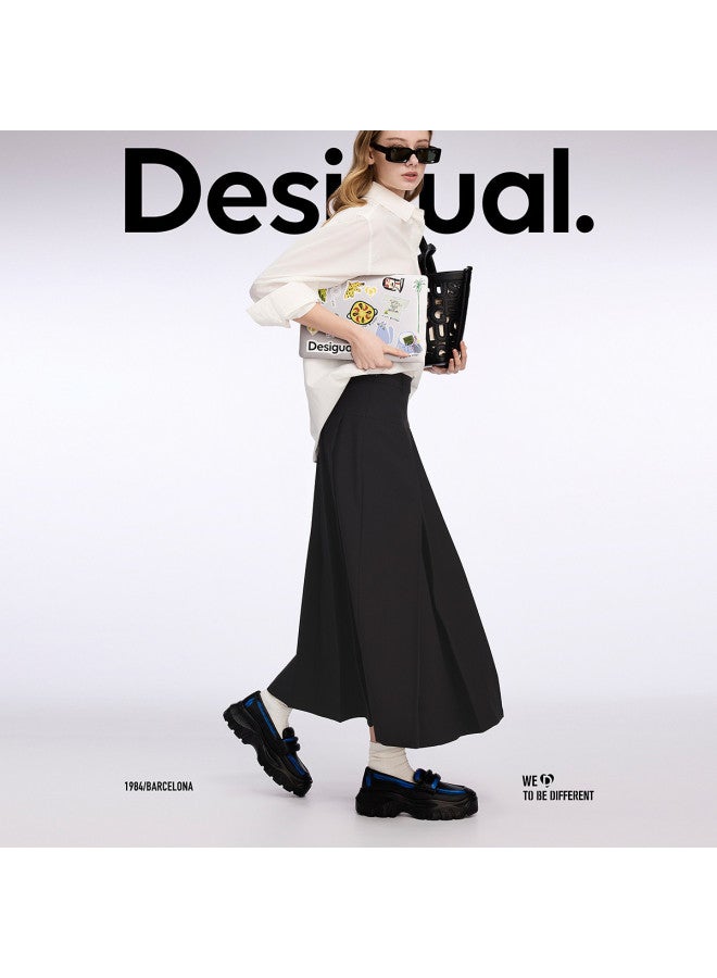 DESIGUAL ss25 New Love Embroidery Pleated A-line Long Skirt - Image 2