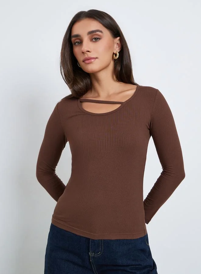 Styli Women Brown Asymmetric Long Sleeve Top