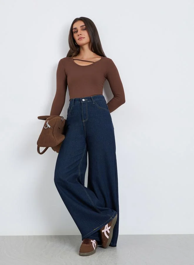 Styli Women Brown Asymmetric Long Sleeve Top
