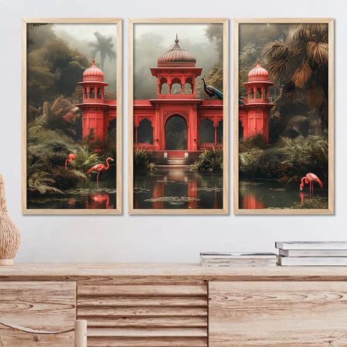 walllane Modern Wall Art Painting with Frame for Living Room | Painting for wall Decoration |Traditional Indian Art Wall Décor Paintings SET OF 3 (10x19 inch, D) - Image 1