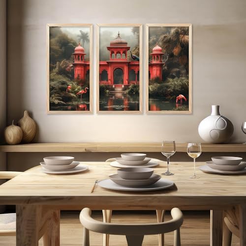 walllane Modern Wall Art Painting with Frame for Living Room | Painting for wall Decoration |Traditional Indian Art Wall Décor Paintings SET OF 3 (10x19 inch, D) - Image 4