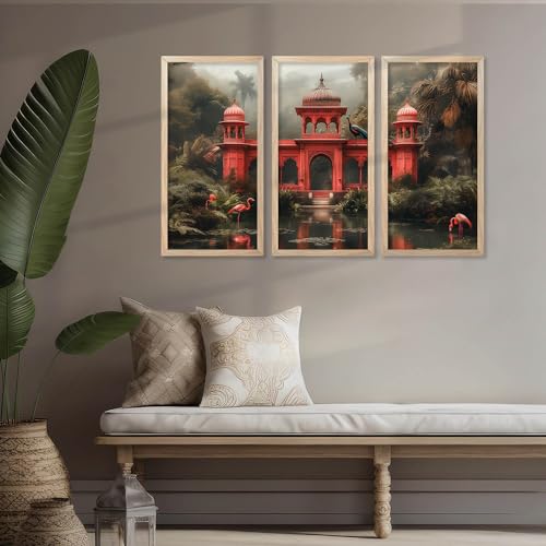 walllane Modern Wall Art Painting with Frame for Living Room | Painting for wall Decoration |Traditional Indian Art Wall Décor Paintings SET OF 3 (10x19 inch, D) - Image 3
