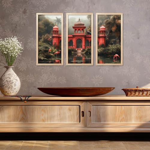 walllane Modern Wall Art Painting with Frame for Living Room | Painting for wall Decoration |Traditional Indian Art Wall Décor Paintings SET OF 3 (10x19 inch, D) - Image 5