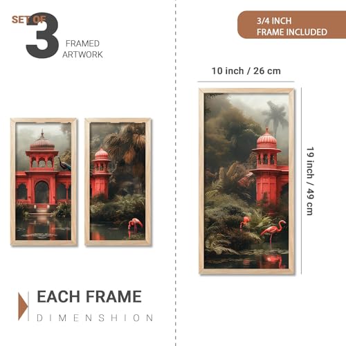 walllane Modern Wall Art Painting with Frame for Living Room | Painting for wall Decoration |Traditional Indian Art Wall Décor Paintings SET OF 3 (10x19 inch, D) - Image 2