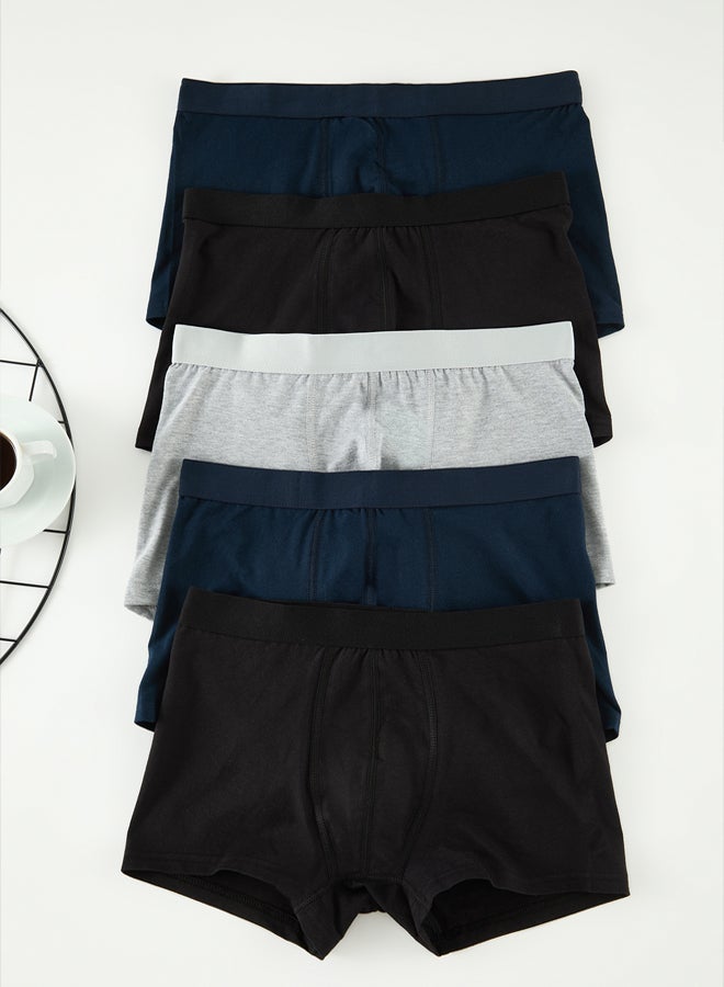 trendyol Navy Blue-Black-Grey Basic 5-Pack Cotton Boxer - Image 2