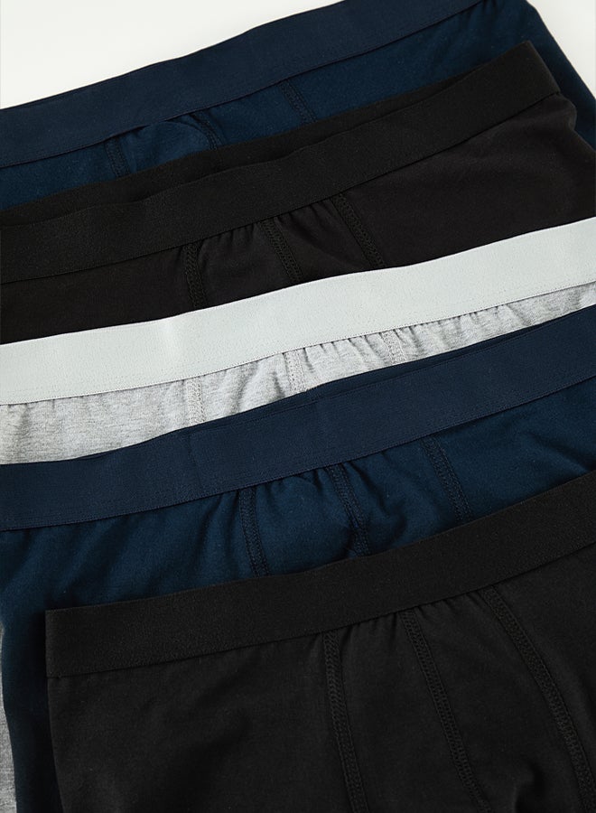trendyol Navy Blue-Black-Grey Basic 5-Pack Cotton Boxer - Image 3