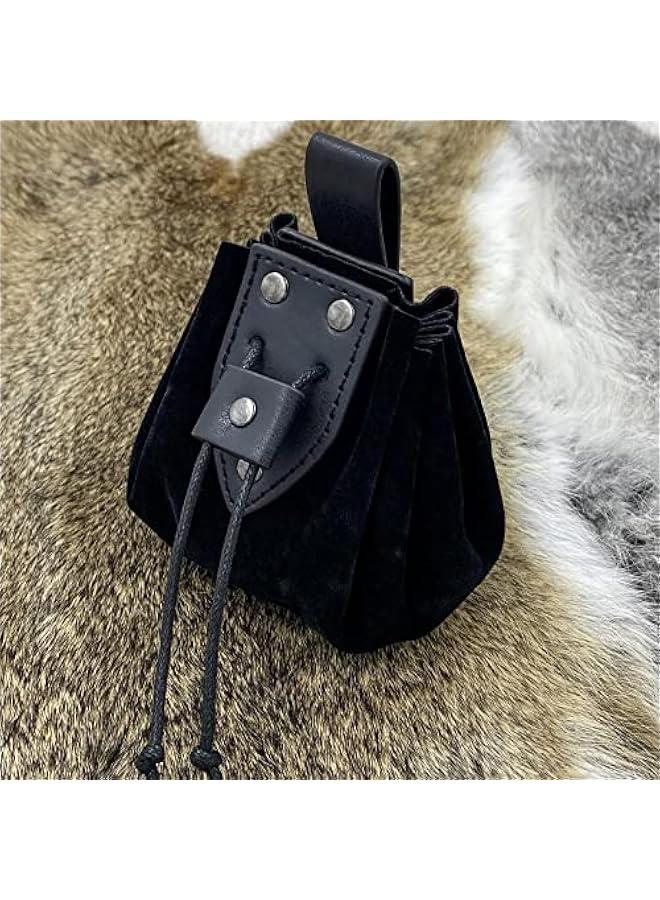 Vintage Medieval Faux Leather Drawstring Pouch, Middle Ages Portable Coin Purse, Rivets Belt Pouch Dice Bag For LARP Ren Faire  - Image 4