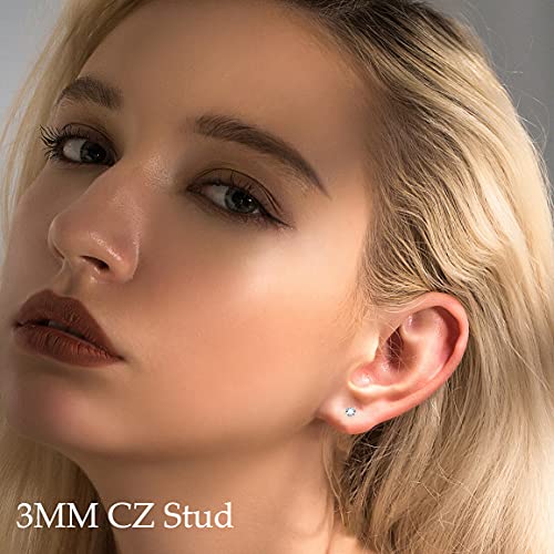 Fansilver 20G Hypoallergenic Flat Back Earrings for Women Men Silver 14K Gold Stainless Steel Stud Earrings Brithstone Cubic Zirconia Studs Surgical Steel Cartilage Earrings for Sensitive Ears - Image 4