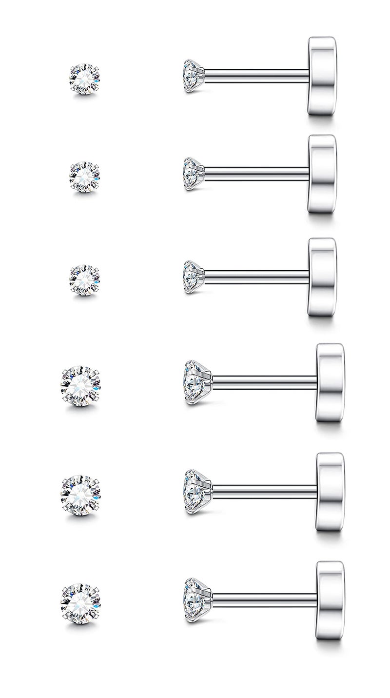 Fansilver 20G Hypoallergenic Flat Back Earrings for Women Men Silver 14K Gold Stainless Steel Stud Earrings Brithstone Cubic Zirconia Studs Surgical Steel Cartilage Earrings for Sensitive Ears - Image 1