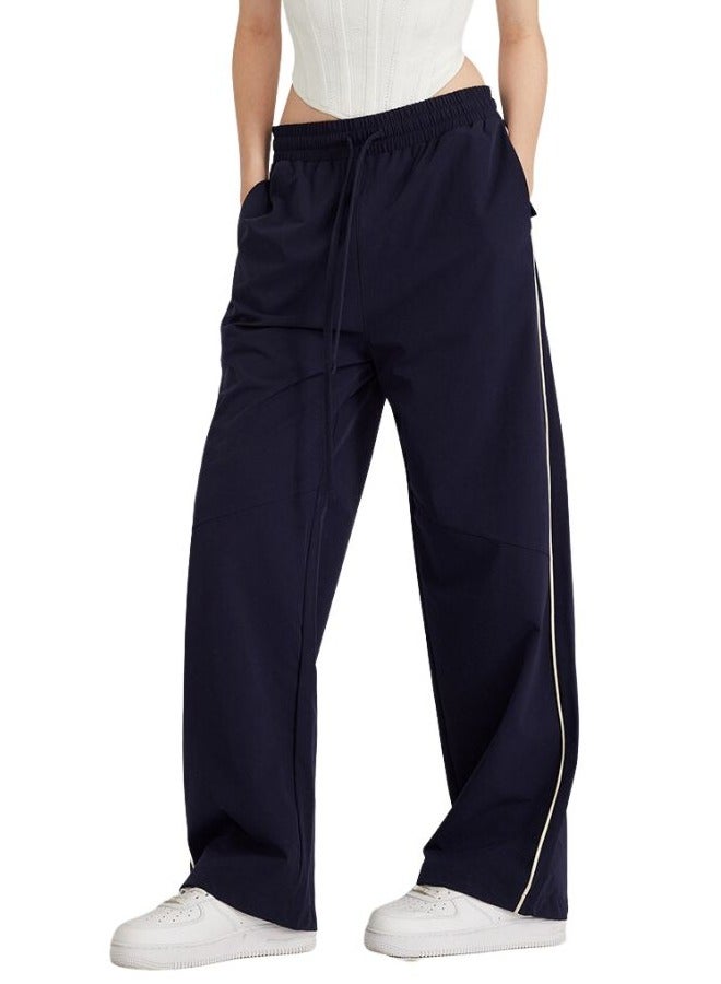 Unisex Men and Women Drawstring Baggy Wide Bottom Leg Long Side Stripe Track Pant