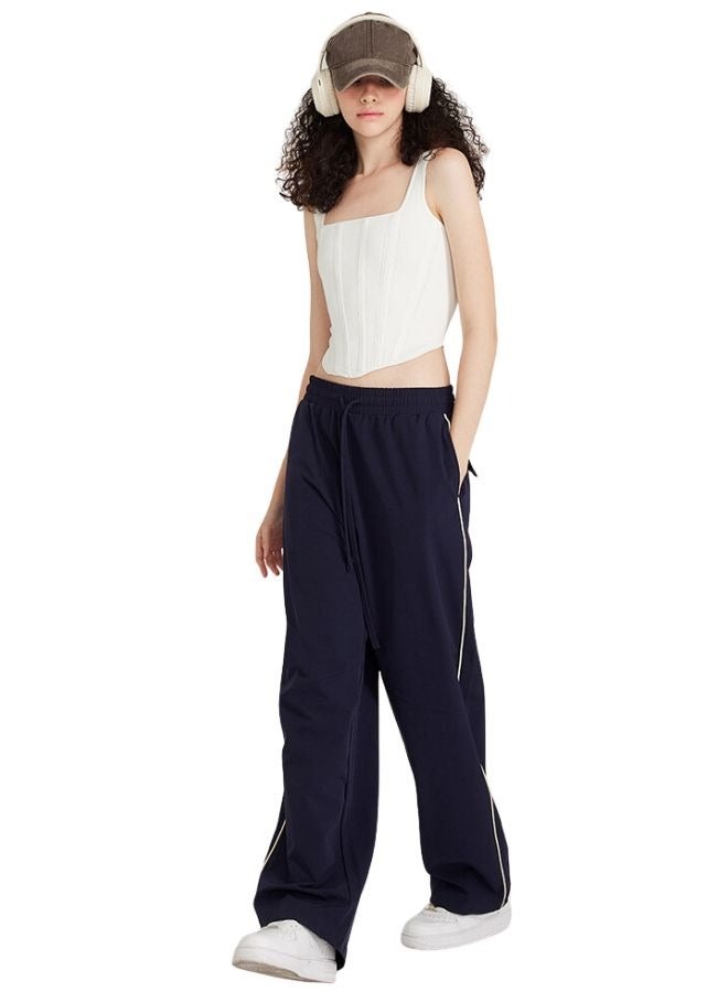 Unisex Men and Women Drawstring Baggy Wide Bottom Leg Long Side Stripe Track Pant