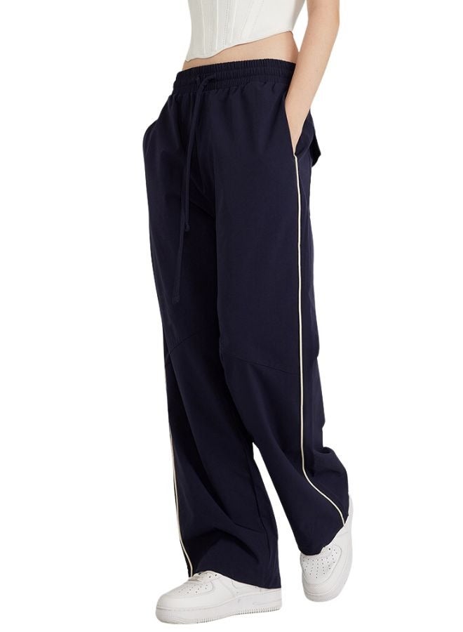 Unisex Men and Women Drawstring Baggy Wide Bottom Leg Long Side Stripe Track Pant