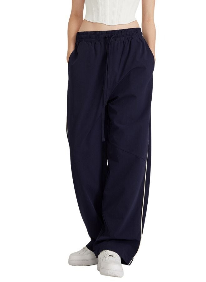 Unisex Men and Women Drawstring Baggy Wide Bottom Leg Long Side Stripe Track Pant